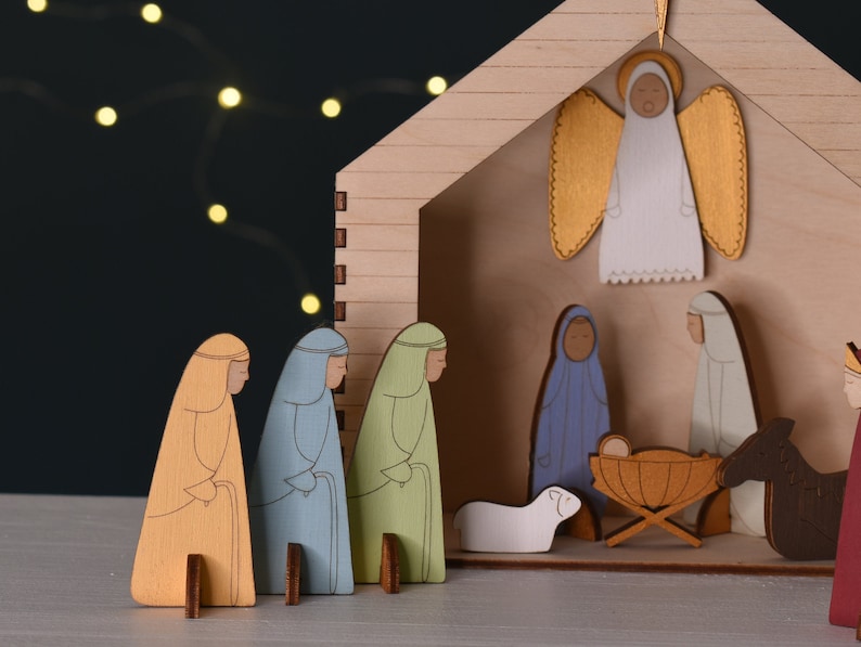 Nativity Set, Nativity Scene, Scandi Style Christmas Crib, Hand painted Nativity Scene, Christmas Nativity Set, Religious Home Decor image 2