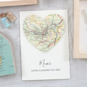 Mum Birthday Card - Custom Map Heart Greetings Card  For Mum - Home Is Where Mum Is Personalised Map Card - Mom Birthday