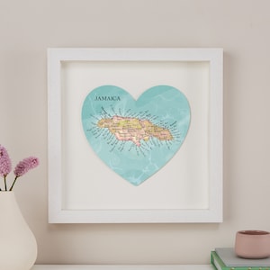 Jamaica map Heart, Jamaica Caribbean Island Map, Jamaica Wall Art Map, Framed Artwork, Personalised Wedding Anniversary Gift Print