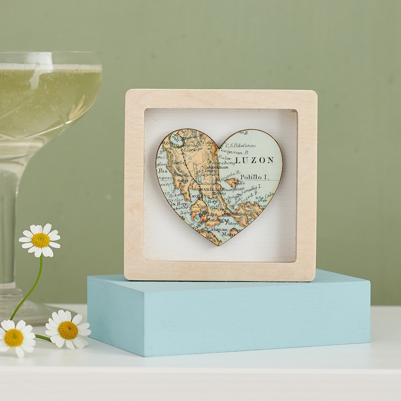 Romantic Gifts For Her, Custom Map Heart Print, Miniature Wall Art Frame, Personalised Valentine's Gift For A Girlfriend Or Wife image 2