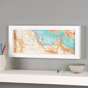 Art mural carte personnalisé - Emirats Arabes Unis, Dubaï, Qatar Moyen-Orient impression carte dessinée à la main - impression carte - cadeau pour lui