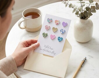 Mother's Day Card, Liberty Print hearts greetings card, Personalised card for Mom, Floral Pattern luxury card