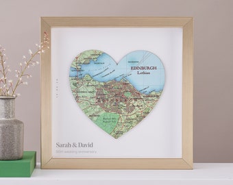 Custom map Location Heart Print Gold - 50th anniversary gift couples gift- golden wedding anniversary gift for husband or wife