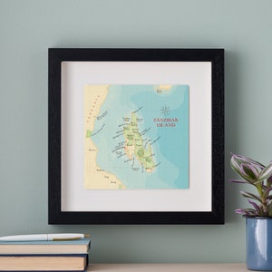Zanzibar Map Print, Wedding anniversary Gift, Wall Art Print, New Home Wall Art Gift