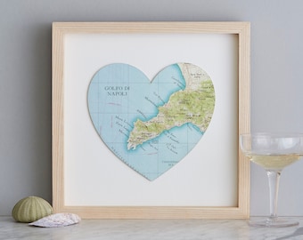 Personalised Map Wall Art - Sorrento, Positano Italy Map - Italy Framed Map - Custom Map Heart Print - Engagement Gift- Wedding Gift