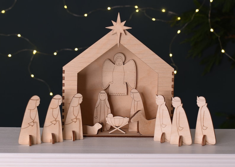 Scandi Style Craft Nativity Scene, Paint Your Own Nativity Scene, Christmas Craft Kit, Scandi Home Decor, Christmas nativity Scene image 2