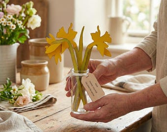 Mother's Day Gift for Her, Bunch of Daffodils Bouquet, Personalised Wooden Flowers, Gift for Mum, Yellow Hand-painted Flowers For Mum Or Mom