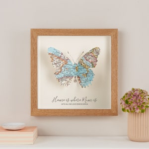 Moederdagcadeau, Thuis is waar moeder is, Aangepaste kaart 3D Vlinder print ingelijst kunstcadeau, Gepersonaliseerde kunst aan de muur, Gepersonaliseerd cadeau voor haar