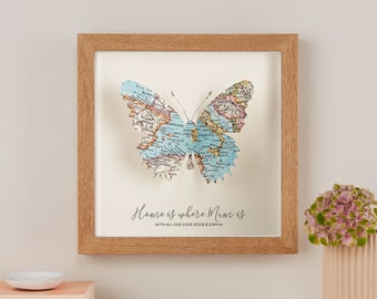 Mother's Day Gift, Home is where mum is, Custom Map 3D Butterfly Print framed art gift, Personalized wall art, Personalised gift for Her