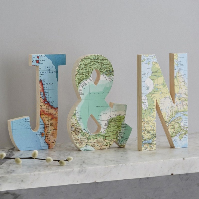 Set of three personalised location map letters initials wedding cake topper engagement decor wedding decor image 3