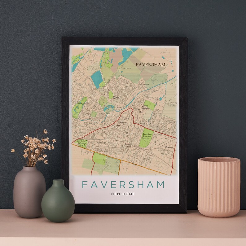 Faversham Poster Print, Map Poster, Faversham Watercolour Print, Hand Drawn Map, Wall Decor Map, Gallery Wall Art print image 2