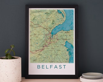 Belfast Watercolour Map, City Map Poster Print, Hand drawn Map, Wall Art Decor, Gallery Wall Art, Northern Ireland Map, Illustrated Map