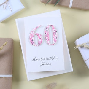 Cartão de aniversário de 60 anos para ela - Cartão de aniversário com estampa Liberty - Cartão de sexagésimo aniversário de idade especial - Cartão de aniversário para mãe - Cartão cortado em papel