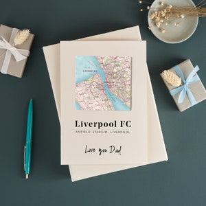 Tarjeta del Día del Padre, Tarjeta personalizada del club de fútbol con mapa para papá, Tarjeta deportiva personalizada