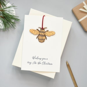 Personalized Christmas Card, Personalised Christmas Tree Ornament, Bumble Bee Christmas card, Luxury Keepsake Card, Christmas Decoration