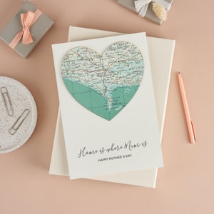 Custom Map Mother's Day Card, Personalised Home is Where Mum Is, Personalized Luxury Card for Mum