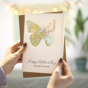 Custom Map Butterfly Card - Personalized Mothers Day Greetings - 3D Butterfly Card - Personalised Card For Mom, Bestfriend Or Mum