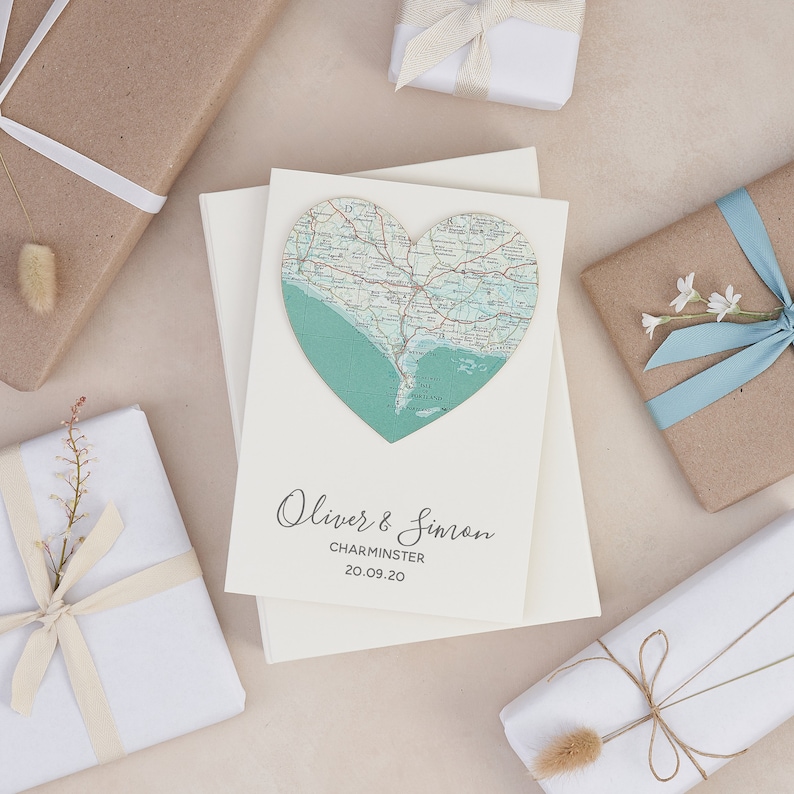 Custom Map Engagement Card, Personalised Got Engaged Couples Card, Personalized Luxury Greetings Card For a couple, Romantic Card image 1