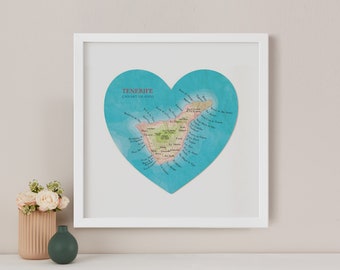 Custom Map Heart Engagement Gift, Large Personalized Map Wall Art, Anniversary Gift, Romantic Gift For A Couple