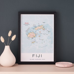 Poster Fidschi, Fidschi Karte, Kunstdruck, Poster Kunstdruck Fidschi, Süd Pazifik, Fidschi Inseln
