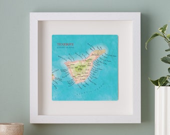 Tenerife Framed Map Print, Wedding Anniversary Gift for a Couple, Canary Islands Map Wall Art