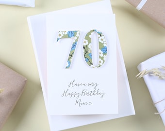 70th Birthday Card For Her - Liberty Print Birthday Card - Special Age Seventieth Birthday Card - Birthday Card For Mum - Paper-Cut Card