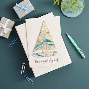 Tarjeta del Día del Padre, Tarjeta de barco de mapa personalizado, Mapa personalizado Tarjeta de barco de vela para papá, Tarjeta de cumpleaños personalizada para papá