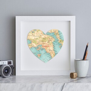 Athen Griechenland Karte Herzdruck, Wandkunst 3D Papierschnitt Karte, Reisegeschenk, griechisches Festland Karte Druck, Familienurlaub Reisegeschenk, Bombus