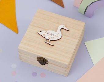 Jewellery trinket Box, Pet Duck Gift for A Little Girls Birthday, Personalised Keepsake Storage Box, Farm Animal Personalised jewelry Box