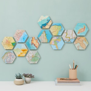 Benutzerdefinierte Karte Valentinstag Geschenk - Landkarte Wandkunst - Sechseck Karte Wand Kunstblock - personalisiertes Wohndekor Geschenk für ein Paar - Haus Büro Dekor
