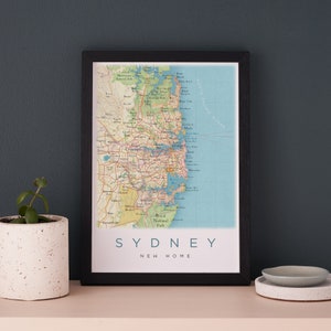 Póster de Sídney enmarcado, decoración de pared, impresión de mapa de Sídney, impresión de la ciudad, listo para colgar, impresión minimalista, mapa personalizado de Australia