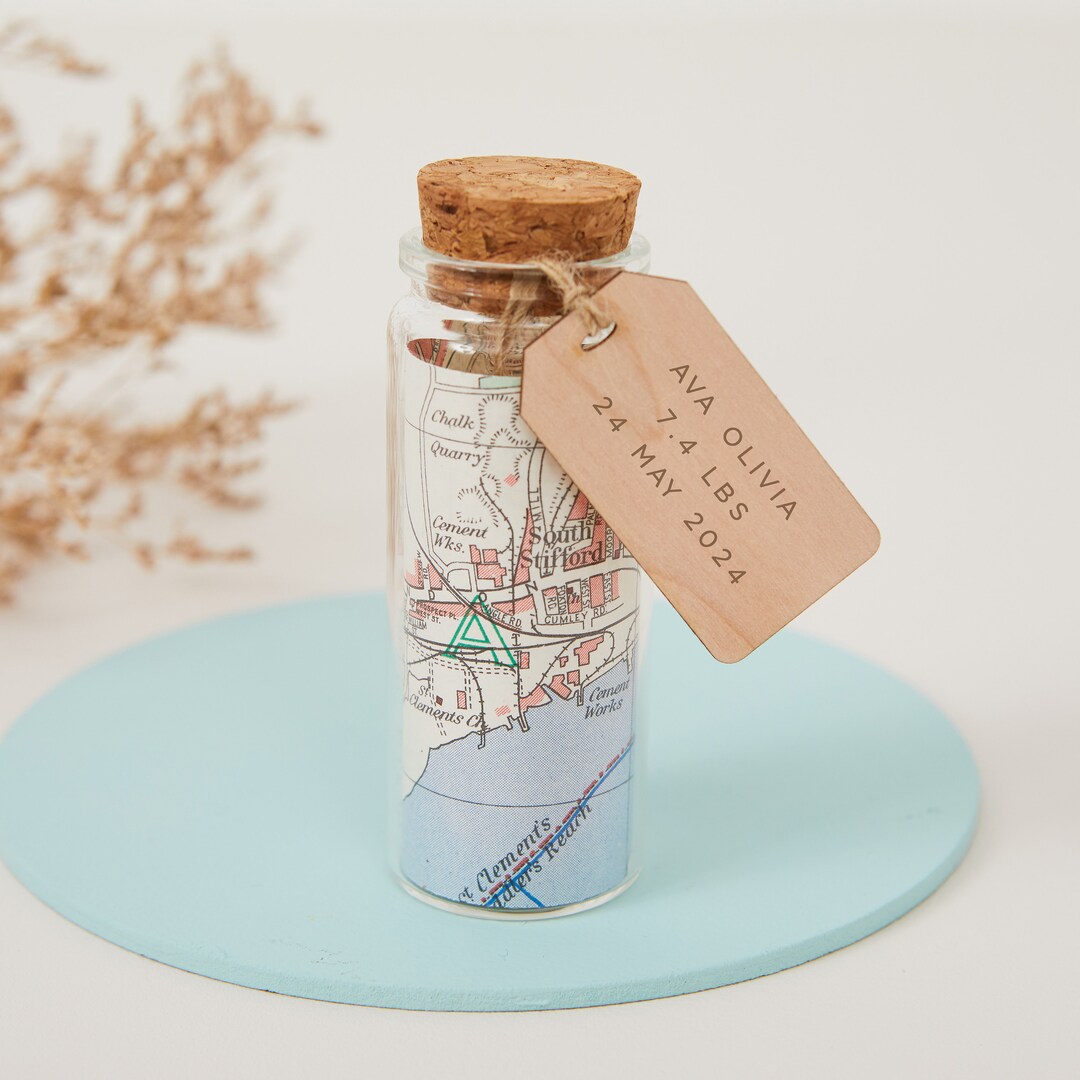 Custom Map Gift, Message in A Bottle Keepsake, New Baby Gift ...