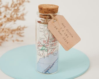 Custom Map Gift, Message In A Bottle Keepsake, New Baby Gift, Christening Gift