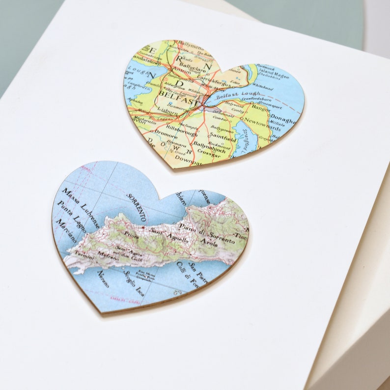 Valentines Card, Custom Map Heart Card, Luxury Wedding Anniversary Card For A Couple, Two Map Hearts, Personalized Couples Card image 3