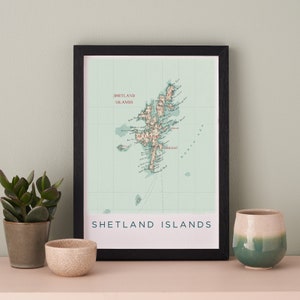 Mappa delle Isole Shetland, Stampa poster della mappa, Regalo della mappa dell'arte della parete, La Scozia delle Shetland, Mappa delle pareti, Regali per le vacanze in famiglia, Regali di viaggio per lui