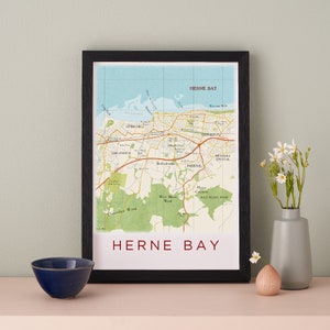 Herne Bay Karte Druck, Wandkunst Geschenk, Home Decor Karte Drucken, Herne Bay Kent Küstenkunst, Geschenk für Ihn