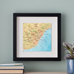 Barcelona gerahmte Karte Druck, Hochzeitstag Geschenk für ein Paar, Barcelona Karte Wandkunst Dekor