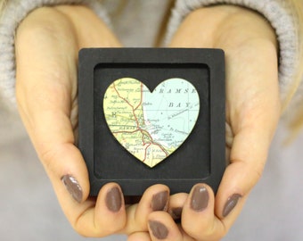Presente romântico para ele - mapa personalizado com impressão de coração - moldura artística em miniatura - presente de lembrança de aniversário e casamento para ele - presente de dia dos namorados para homens
