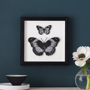 Paper Cut Butterfly Wall Art, Hand painted Silver 3D Butterfly Framed Wall Art, Butterfly Home Decor Art Print, Birthday Gift For Her