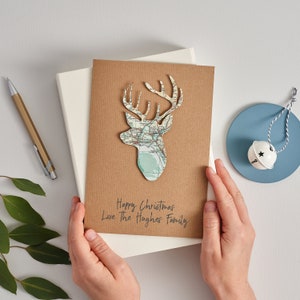 Benutzerdefinierte Karte personalisierte Hirschkopf Weihnachtskarte, Weihnachtskarte, Weihnachtskarte, Feiertagsgrußkarte, Feiertagskarte, Weihnachtskarte Luxus