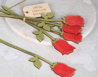 Wooden Rose Flower bouquet Valentine's day gift for wife or girlfriend - personalised gift for her - wood bunch of flowers