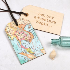 Personalisierter Karten-Gepäckanhänger, Hochzeitstags-Andenken- Geschenk, Geschenk für ein Paar personalisierte Nachricht Andenken romantische Reisegeschenke