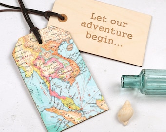 Valentine's Travel Gift, Custom Map Luggage Tag, Wedding Anniversary Keepsake Gift, Romantic Gift For Him