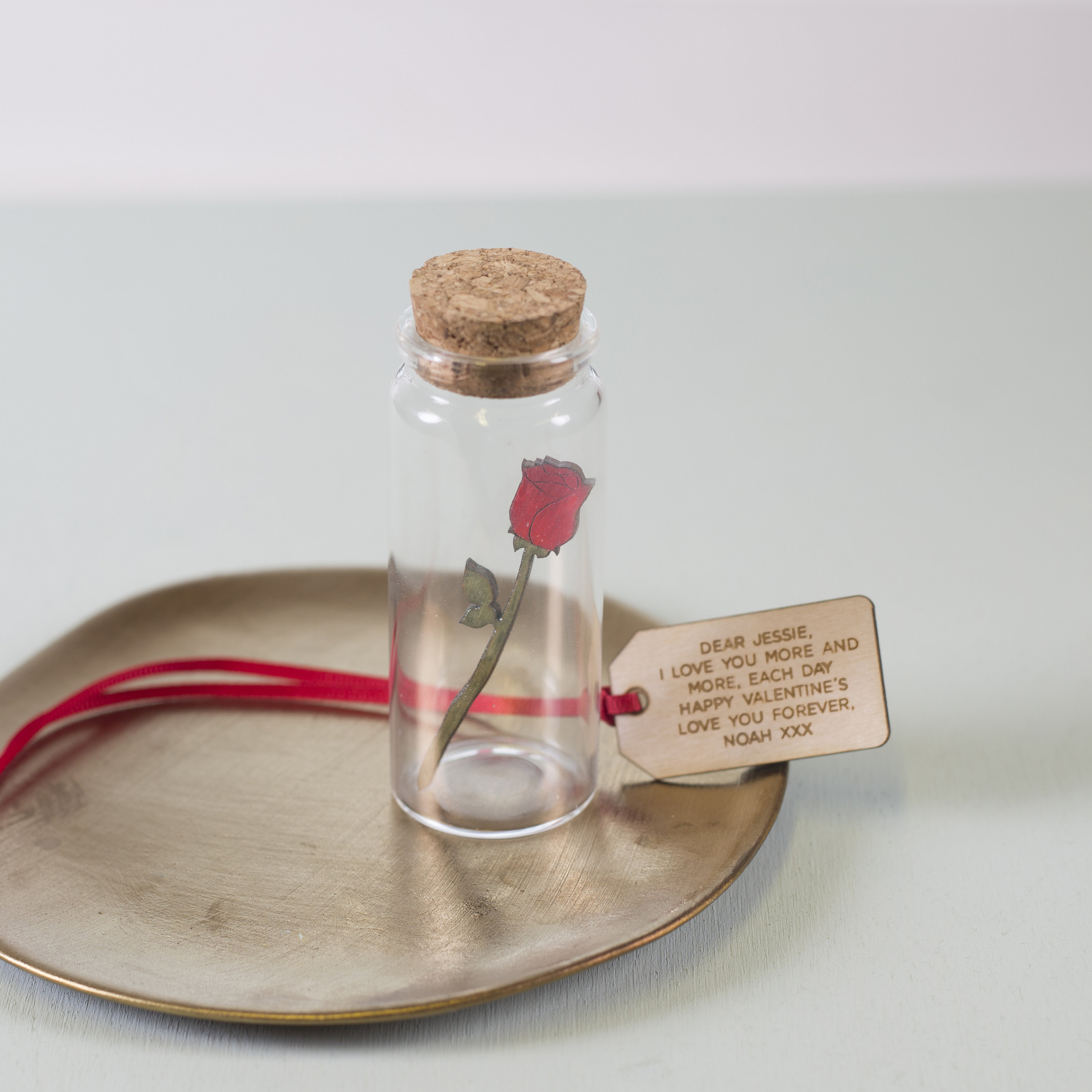 Red Rose Message Bottle Valentines Gift, Personalised Gift For Her, Romantic For Wife - Anniversary 