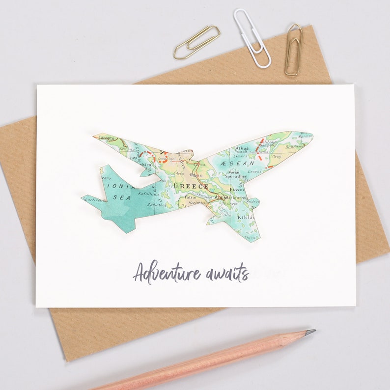 Aeroplane Map Card Custom Map Location Airplane Etsy