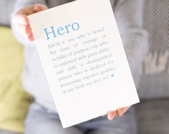 Dad Birthday Card - Hero Definition Card For Father Or Grandfather - Typography Card