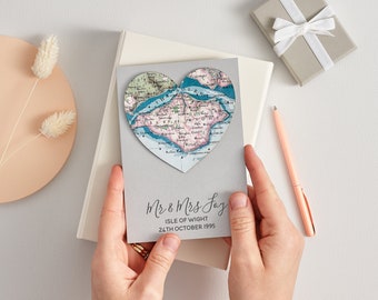25th Wedding Anniversary Card, Silver Wedding Anniversary Card, Custom Map Heart, Engagement Card, Anniversary Card For Wife Or Husband
