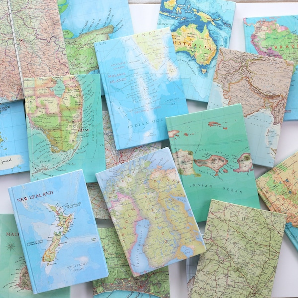 Custom Map travel notebook with a personalised location. Personalised sketchbook or Travel journal or scrapbook map gift