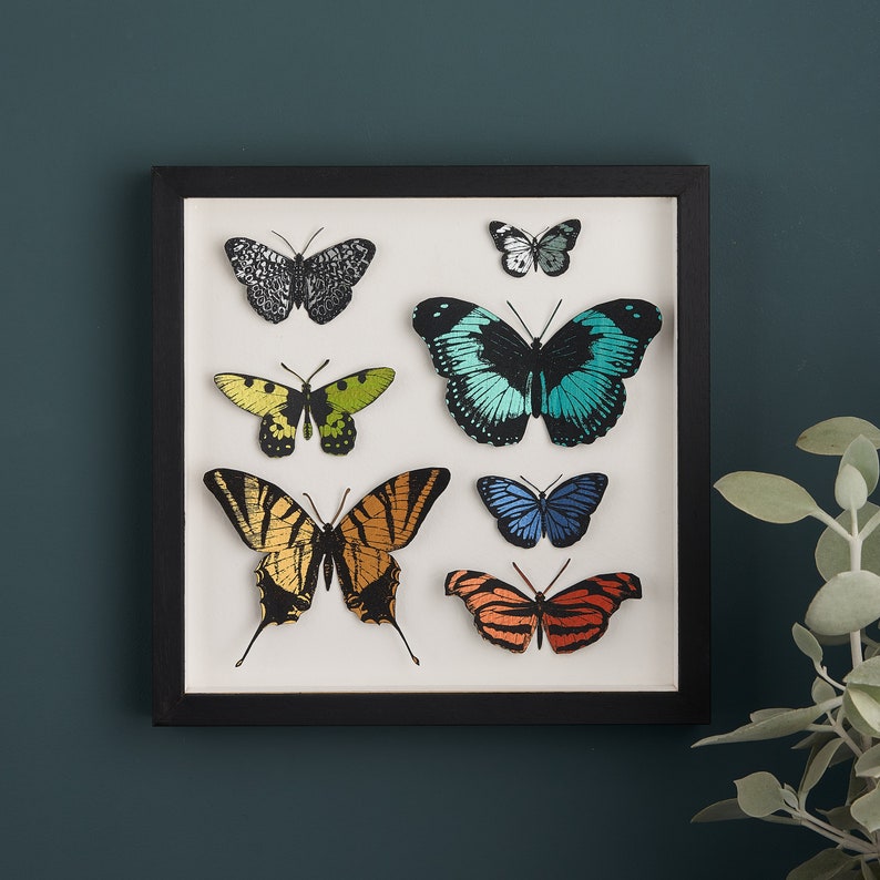 Gift for Mom, Wall art Mother's Day gift, Hand painted paper cut butterfly framed wall art 3D Butterfly Wall Art Gift For Her Black frame