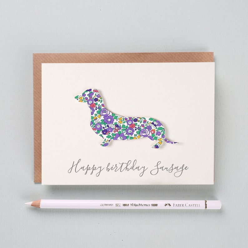 Dachshund Mothers Day card, Sausage Dog Lover Greetings Card For Mum, Card for Her, Personalised Liberty Print Sausage Dog Card image 5